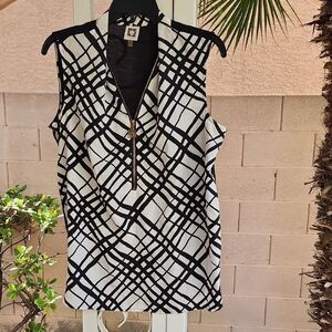 Anne Klein Monochrome Grid Pattern Blouse